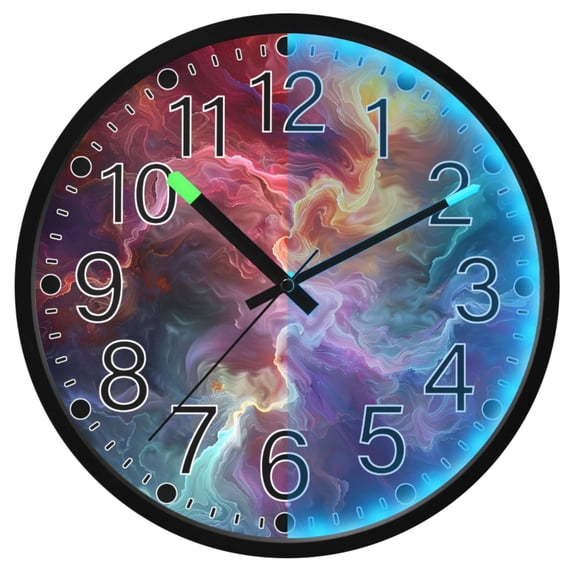 Ryvnso Tie Dye Purple 12 Inch Night Light Wall Clock Silent Battery Operated Luminous Clocks