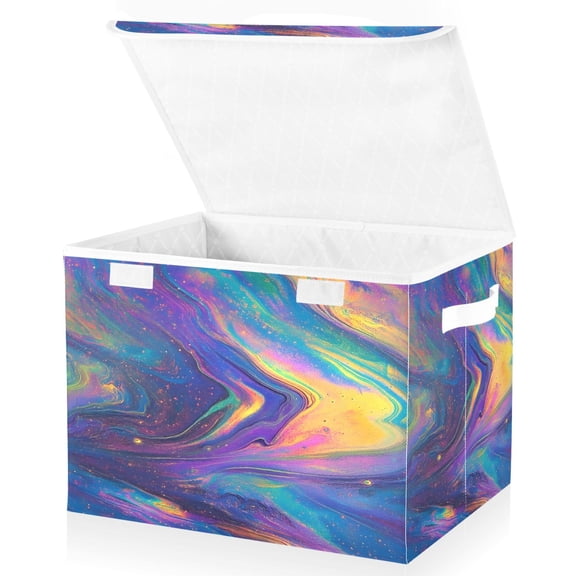 Ryvnso Tie Dye Rainbow Pattern Large Lidded Foldable Storage Baskets Cubes Boxes Lids Bin for Home