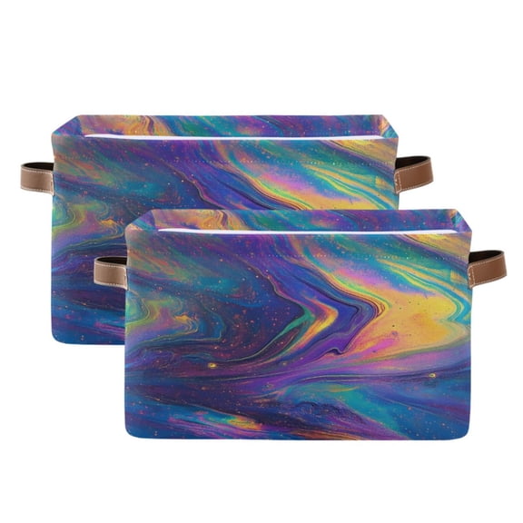 Ryvnso Tie Dye Rainbow Pattern Storage Basket Large Bin Foldable Boxes Toys Organizer 14.2x10.2x8.3in 2 PCs