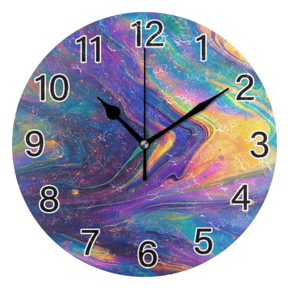 Ryvnso Tie Dye Rainbow Pattern Wall Clock Non Ticking Silent Kitchen Clock Battery Operated Clocks 10 inch