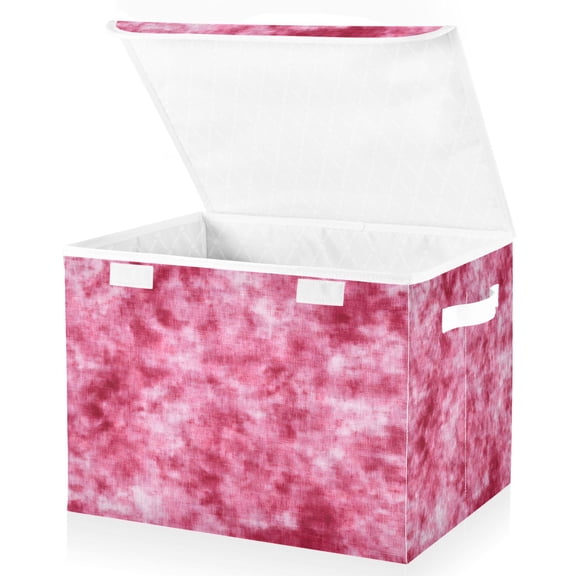 Ryvnso Tie Dye Red Large Lidded Foldable Storage Baskets Cubes Boxes Lids Bin for Home