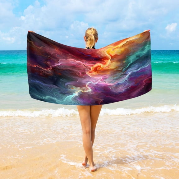 Ryvnso Tie-dye Purple Oversized Beach Towel Microfiber Bath Blankets Swimming Fitness 37" x 74"