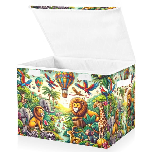 Ryvnso Tiger Elephants Birds Forest Large Lidded Foldable Storage Baskets Cubes Boxes Lids Bin for Home