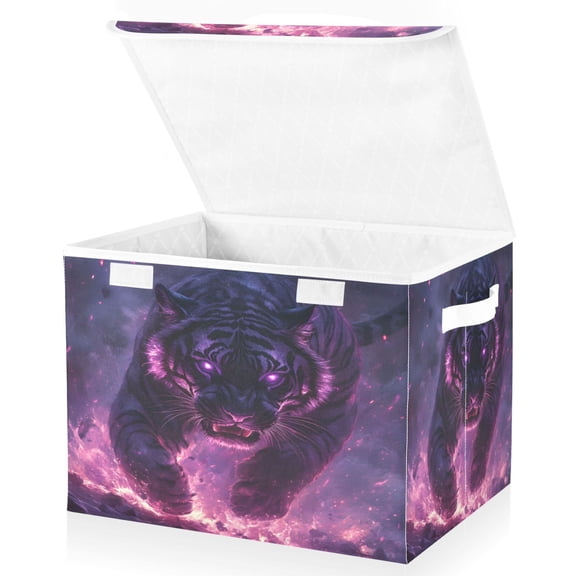 Ryvnso Tiger Running Large Lidded Foldable Storage Baskets Cubes Boxes Lids Bin for Home