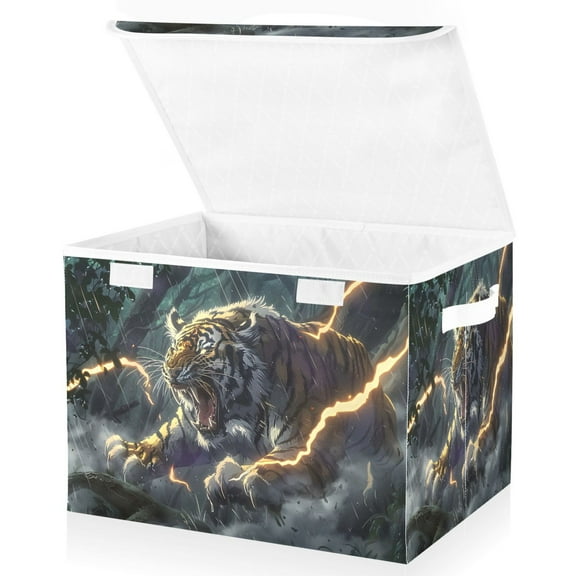 Ryvnso Tiger at Forest Large Lidded Foldable Storage Baskets Cubes Boxes Lids Bin for Home