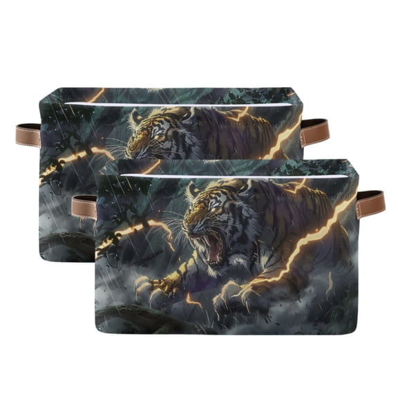 Ryvnso Tiger at Forest Storage Basket Large Bin Foldable Boxes Toys Organizer 14.2x10.2x8.3in 2 PCs