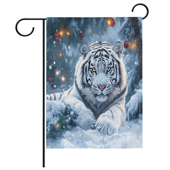 Ryvnso Tiger on Winter Garden Flag 12x18 Inch Double Sided Seasonal Yard Decoration