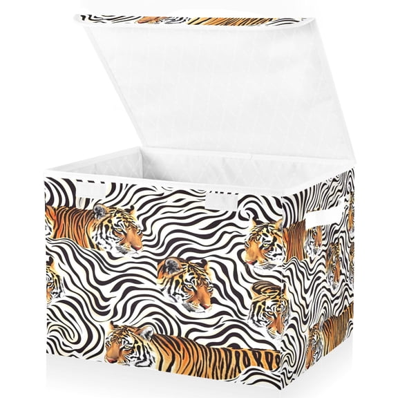 Ryvnso Tigers in Stripes Large Lidded Foldable Storage Baskets Cubes Boxes Lids Bin for Home