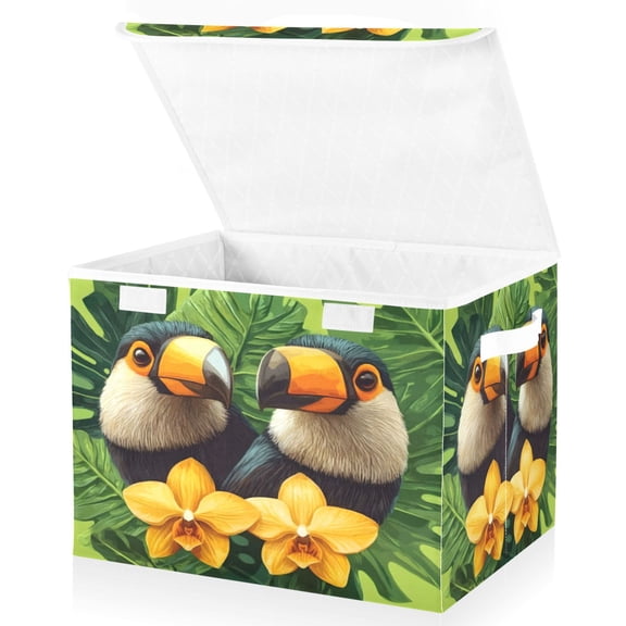 Ryvnso Toucan Palm Flower Large Lidded Foldable Storage Baskets Cubes Boxes Lids Bin for Home