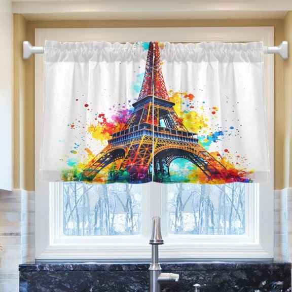 Ryvnso Tower Oil Paint Half Curtains Sets Tier 2 Panels Short Curtain Rod Pocket 27"W x 24"L