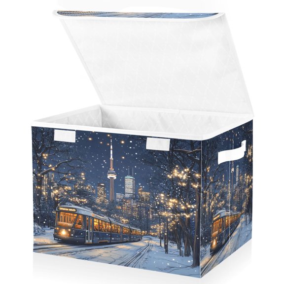 Ryvnso Train Winter View Large Lidded Foldable Storage Baskets Cubes Boxes Lids Bin for Home