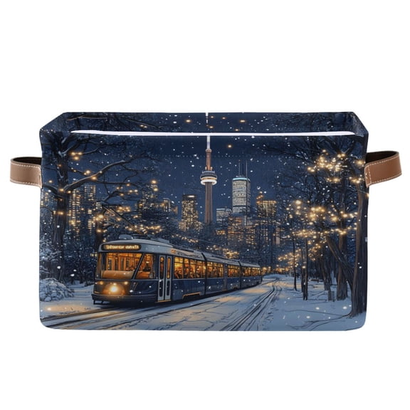 Ryvnso Train Winter View Storage Basket Large Bin Foldable Boxes Toys Organizer 14.2x10.2x8.3in 1 PC