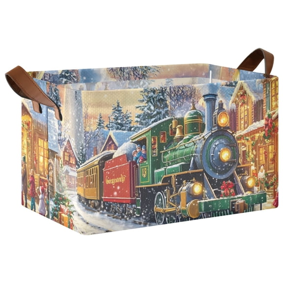 Ryvnso Train in Winter Christmas Storage Bins Large Basket Foldable Cube Toys Organizer with Handles 1 PC