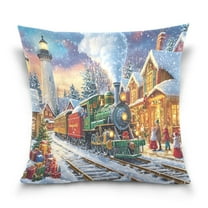 Ryvnso Train in Winter Christmas Throw Pillow Covers Couch Pillowcases Decor for Bed Sofa 18" x 18"