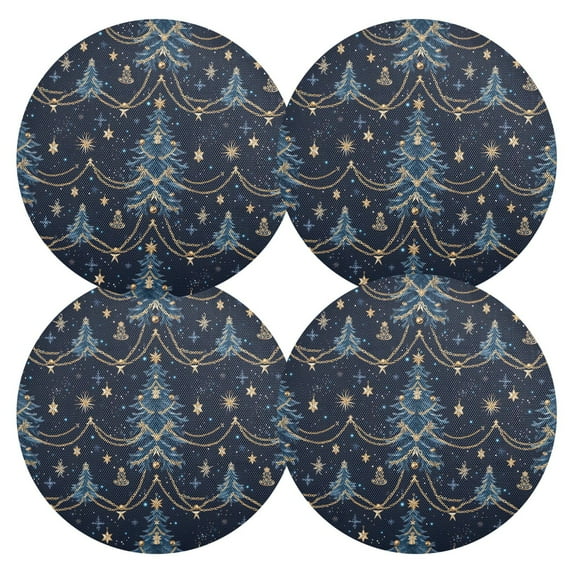 Ryvnso Tree Christmas Star Round Plate Mats Dining Table Placemat Set of 4 for Holiday Decoration