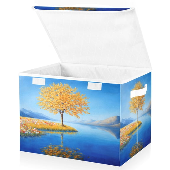 Ryvnso Tree Mountain View Large Lidded Foldable Storage Baskets Cubes Boxes Lids Bin for Home