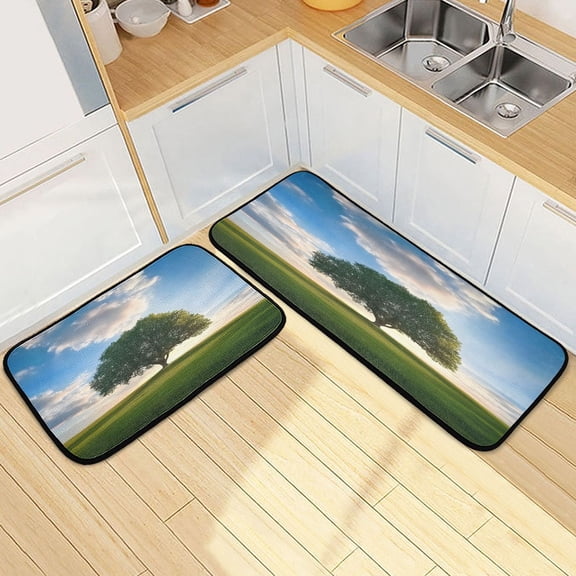 Ryvnso Tree on Grassland Kitchen Rugs Set Non Slip Runner Mats for Dining Room