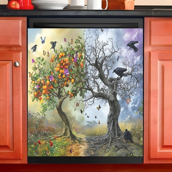 Ryvnso Trees Art Pattern Dishwasher Magnetic Refrigerator Magnet Cover Kitchen Home Decorative 23"x26"