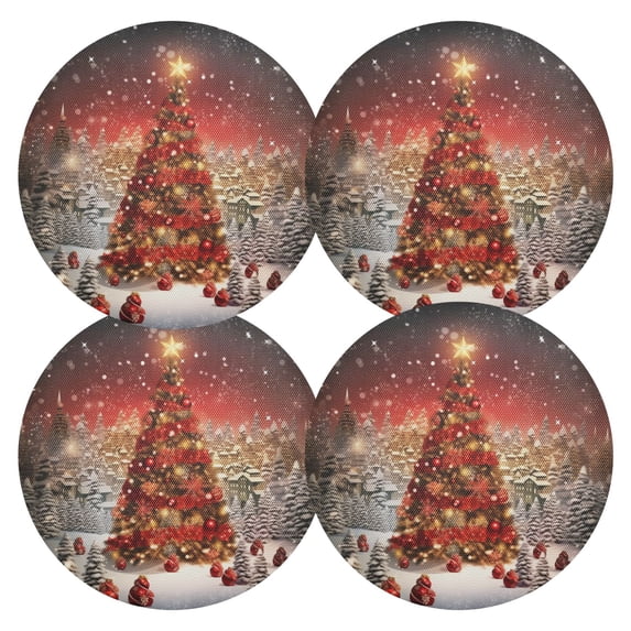 Ryvnso Trees Christmas Round Plate Mats Dining Table Placemat Set of 4 for Holiday Decoration