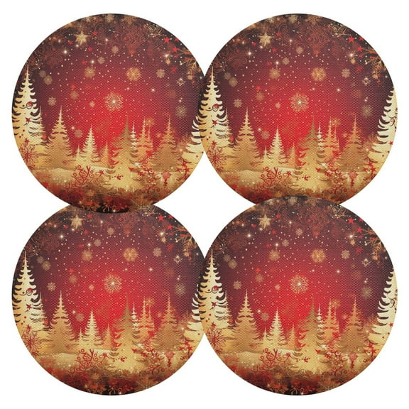 Ryvnso Trees Christmas Round Plate Mats Dining Table Placemat Set of 4 for Holiday Decoration