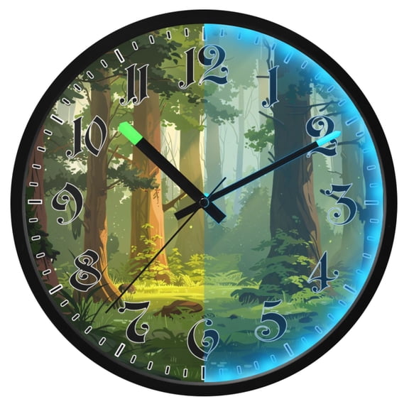 Ryvnso Trees Forest 12 Inch Night Light Wall Clock Luminous Silent Battery Operate Clocks