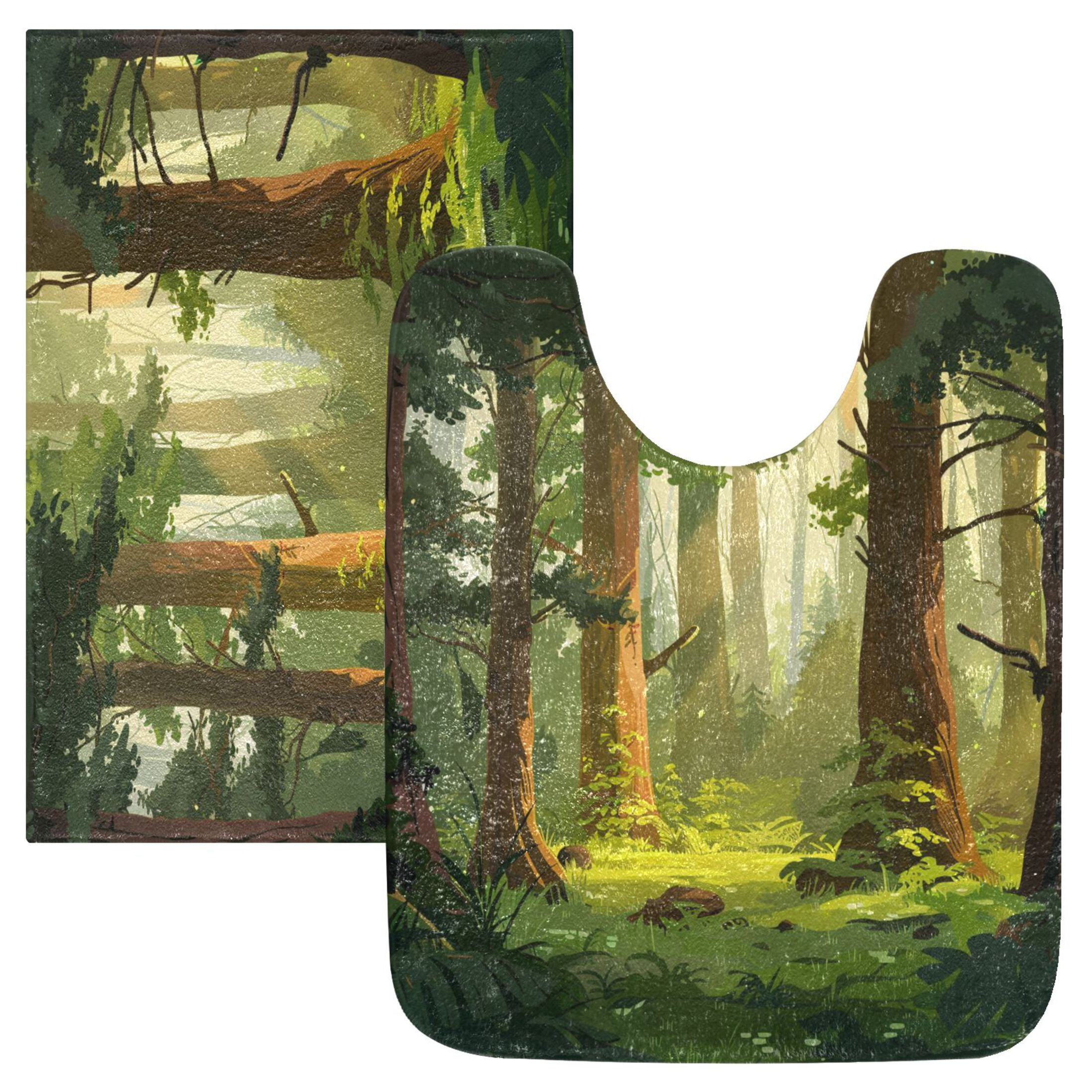 Ryvnso Trees Forest Bathroom Shaggy Rugs Toilet Mat Soft Contour Rug