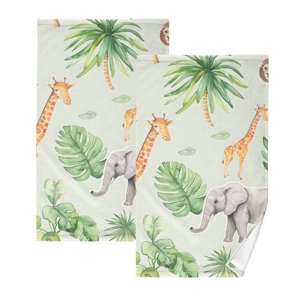 Ryvnso Tropical Elephant Giraffe Cotton Hand Towels Sets Face Towel 2 PCs Bathroom Decorative