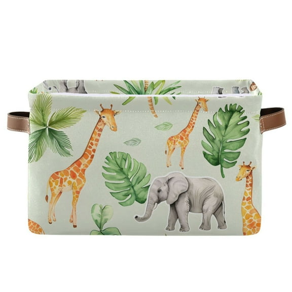 Ryvnso Tropical Elephant Giraffe Storage Basket Large Bin Foldable Boxes Toys Organizer 14.2x10.2x8.3in 1 PC