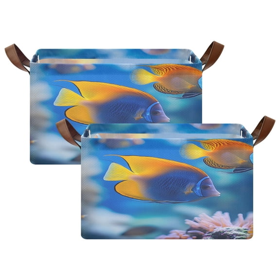 Ryvnso Tropical Fish Ocean Storage Bins Large Basket Foldable Cube Toys Organizer with Handles 2 PCs