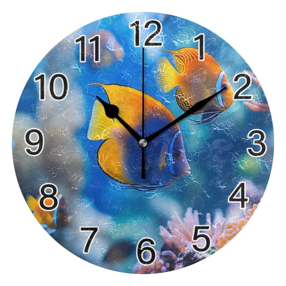 Ryvnso Tropical Fish Ocean Wall Clock Non Ticking Silent Kitchen Clock Battery Operated Clocks 10 inch