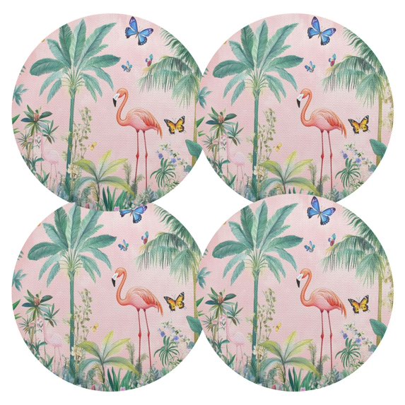 Ryvnso Tropical Flamingo Butterfly Round Plate Mats Dining Table Placemat Set of 4 for Holiday Decoration