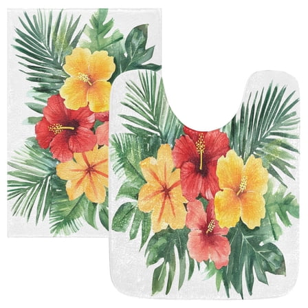 Ryvnso Tropical Floral Bathroom Shaggy Rugs Toilet Mat Soft Contour Rug