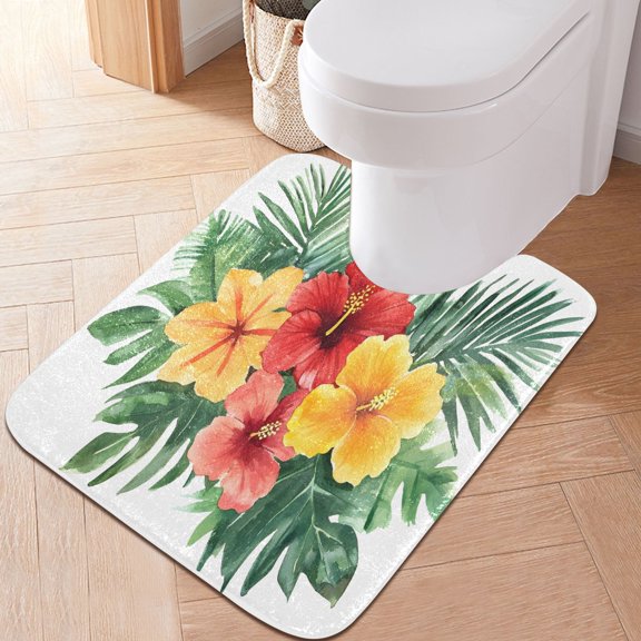Ryvnso Tropical Floral Bathroom Shaggy Rugs Toilet U Shape Mat Soft Contour Rug 20"x24"