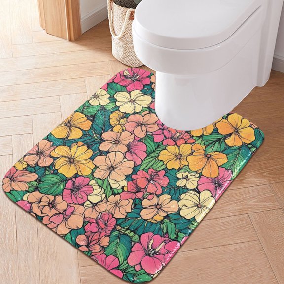 Ryvnso Tropical Flowers-t2 Bathroom Shaggy Rugs Toilet U Shape Mat Soft Contour Rug 20"x24"