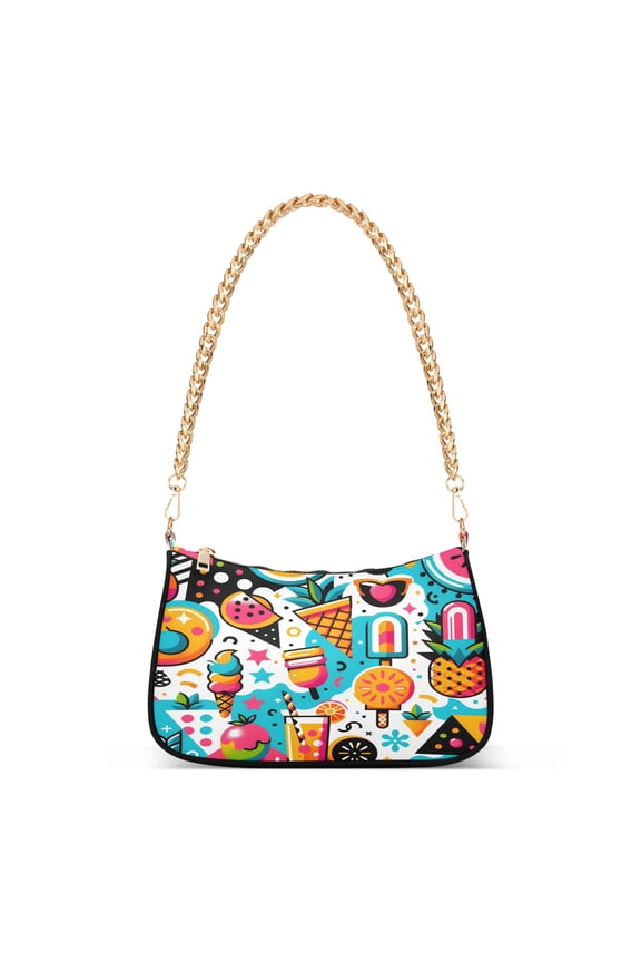 Tropical Fruit and Ice Cream Womens Chain Shoulder Bag Tote Handbags Clutch Hobo Purse with Zipper for Travel