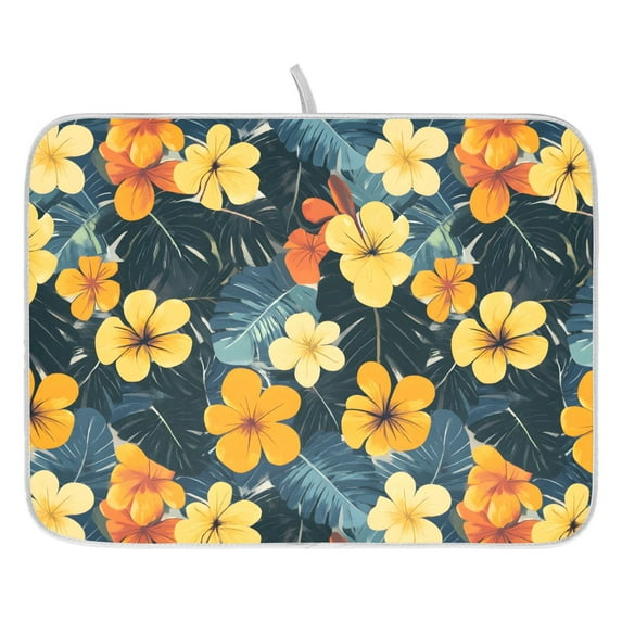 Ryvnso Tropical Leaf Flower Dish Drying Mat for Kitchen Countertop 16x18 Small Dish Pad Drainer Rack Dish Sink Mats