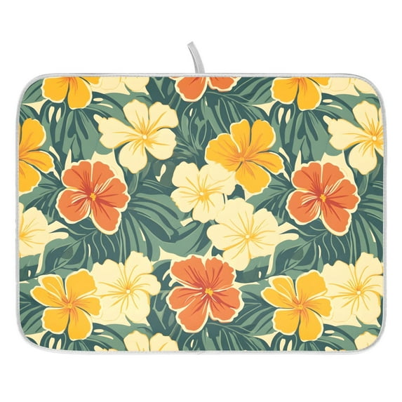 Ryvnso Tropical Leaf Flower Dish Drying Mat for Kitchen Countertop 18x24 Large Dish Pad Drainer Rack Dish Sink Mats