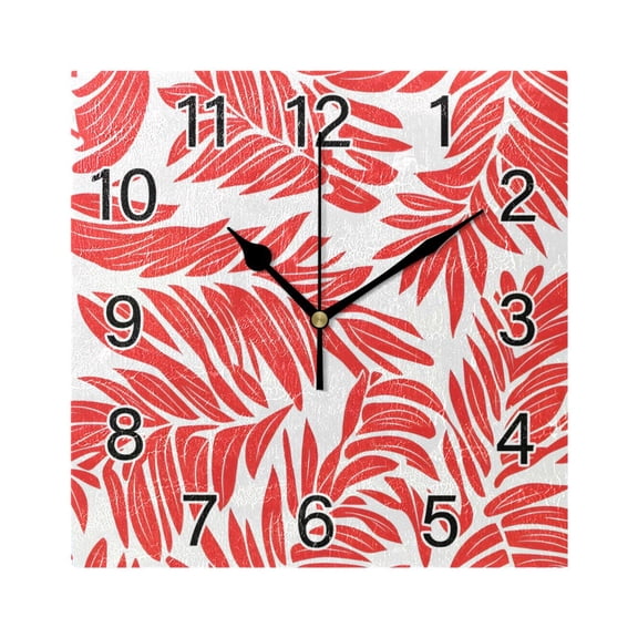 Ryvnso Tropical Leaf-a1 Wall Clock Square Silent Non-Ticking Battery Operated 7.78"