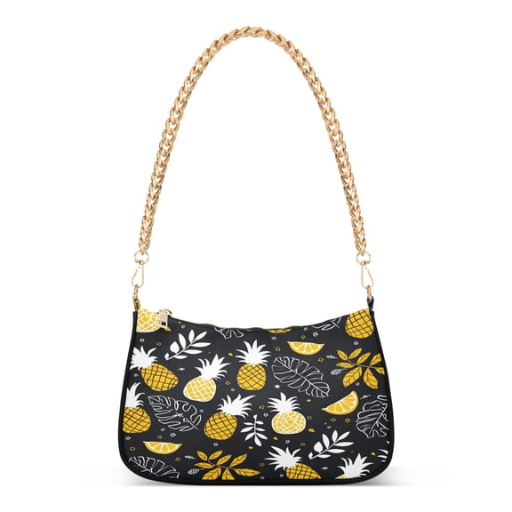 Ryvnso Tropical Pineapples Palm Leaves Womens Chain Shoulder Bag Tote Handbags Clutch Hobo Purse with Zipper for Travel