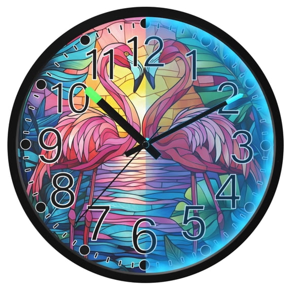 Ryvnso Tropical Rainforest Flamingo 12 Inch Night Light Wall Clock Silent Battery Operated Luminous Clocks