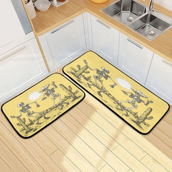 Ryvnso Tropical Skeleton Dancing Kitchen Rugs Set Non Slip Runner Mats for Dining Room