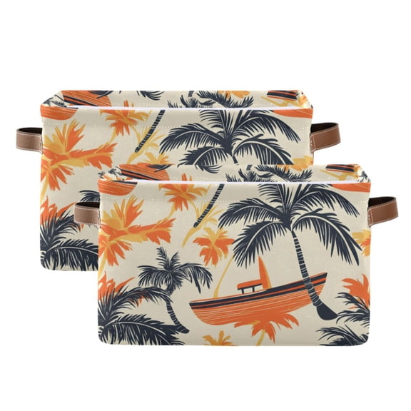 Ryvnso Tropical Tree Boats Storage Basket Large Bin Foldable Boxes Toys Organizer 14.2x10.2x8.3in 2 PCs