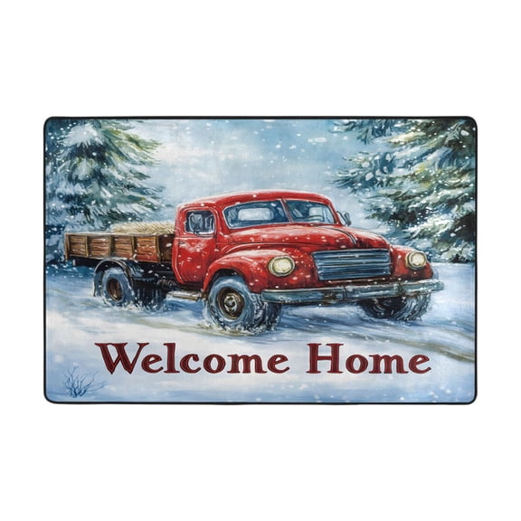 Ryvnso Truck Christmas Tree Area Floor Mats Large Nursery Rugs Non-Slip Carpets Doormat 36" x 24"