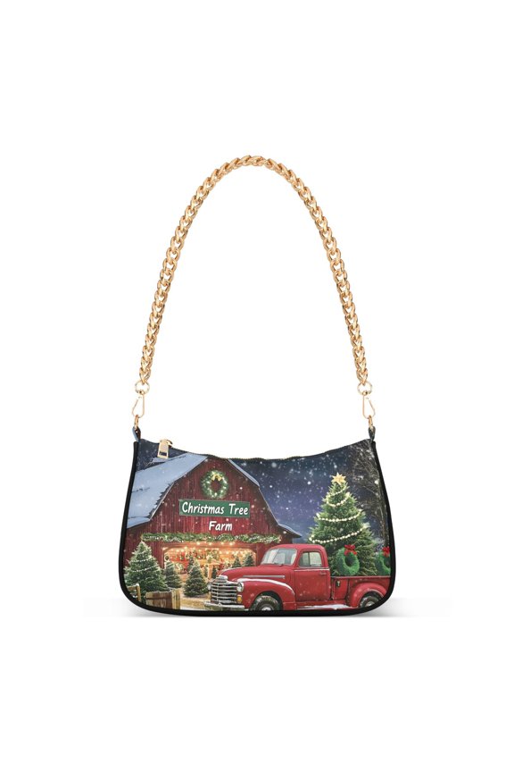 Truck Christmas Tree Womens Chain Shoulder Bag Tote Handbags Clutch Hobo Purse with Zipper for Travel