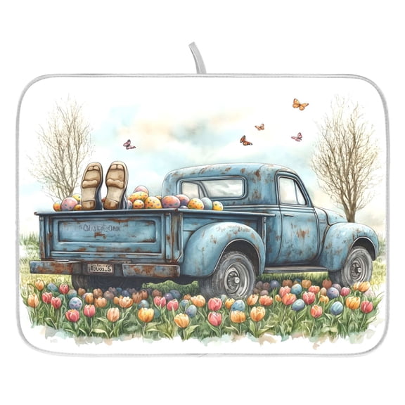 Ryvnso Truck Easter Dish Drying Mat for Kitchen Countertop 16x18 Small Dish Pad Drainer Rack Dish Sink Mats