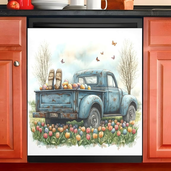 Ryvnso Truck Easter Dishwasher Magnetic Refrigerator Magnet Cover Kitchen Home Decorative 23"x26"