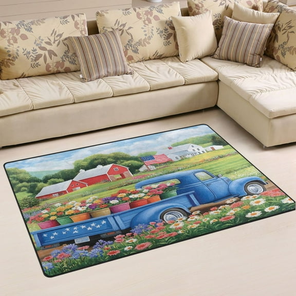 Ryvnso Truck Flowers in Farm Area Floor Mat Non-Slip Carpet Soft Rugs Doormats 31" x 20"