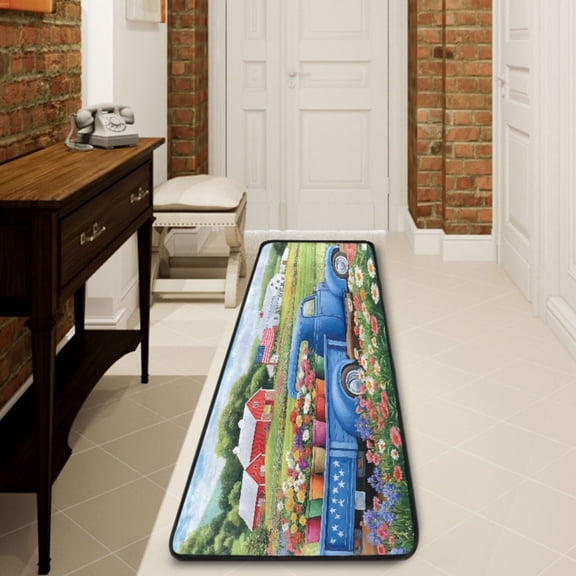 Ryvnso Truck Flowers in Farm Hallway Runner Rugs Floor Carpet Non Slip Entryway Mat 2' x 6'