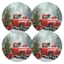 Ryvnso Truck and Christmas Tree Round Plate Mats Dining Table Placemat Set of 4 for Holiday Decoration