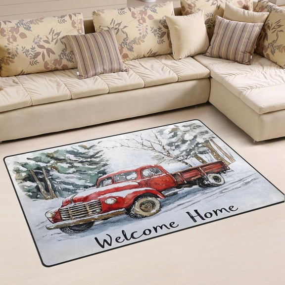 Ryvnso Truck on Winter Area Floor Mat Non-Slip Carpet Soft Rugs Doormats 31" x 20"